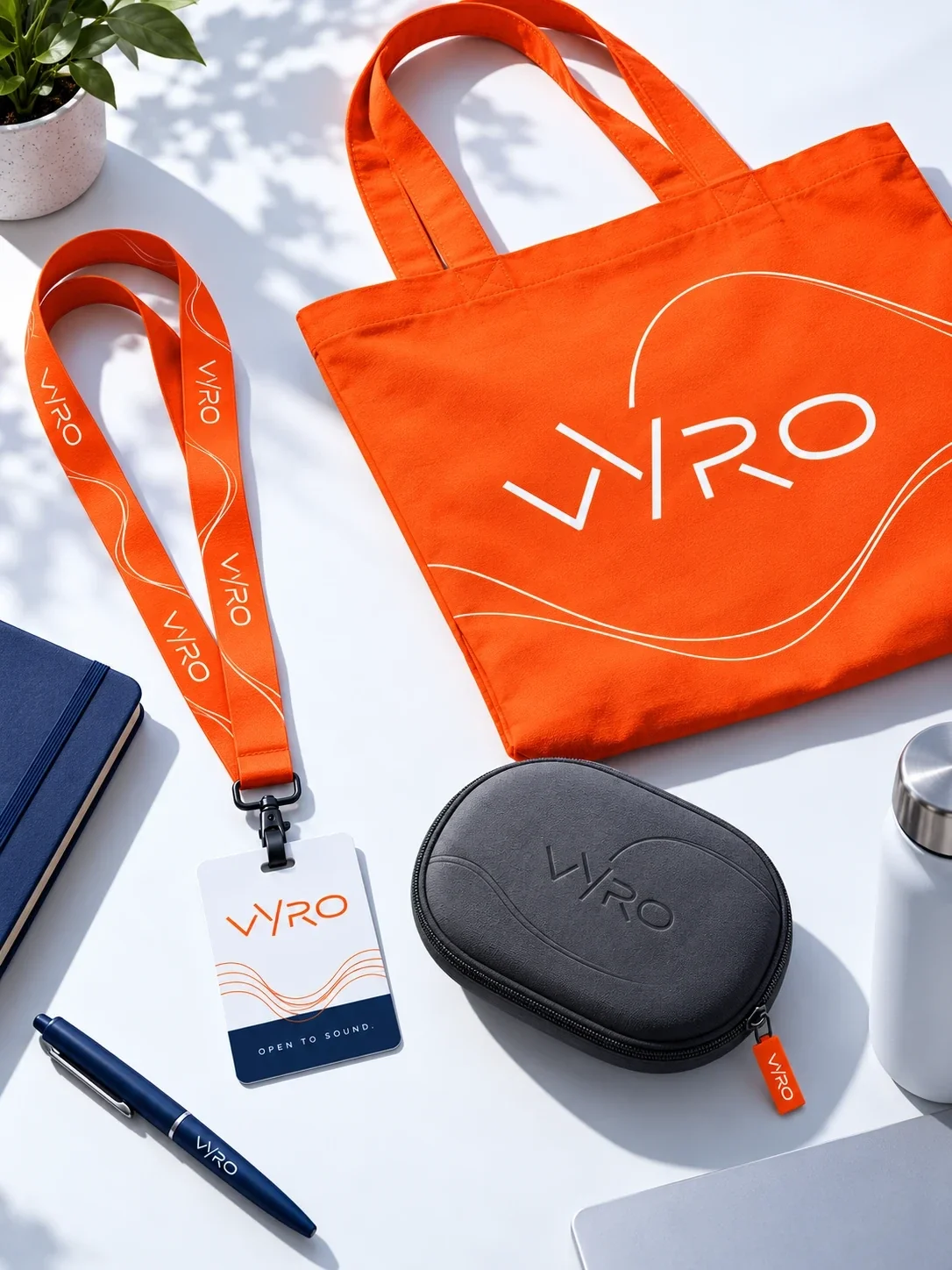 حقيبة Vyro البرتقالية وبطاقة الفريق وعلبة السماعة السوداء