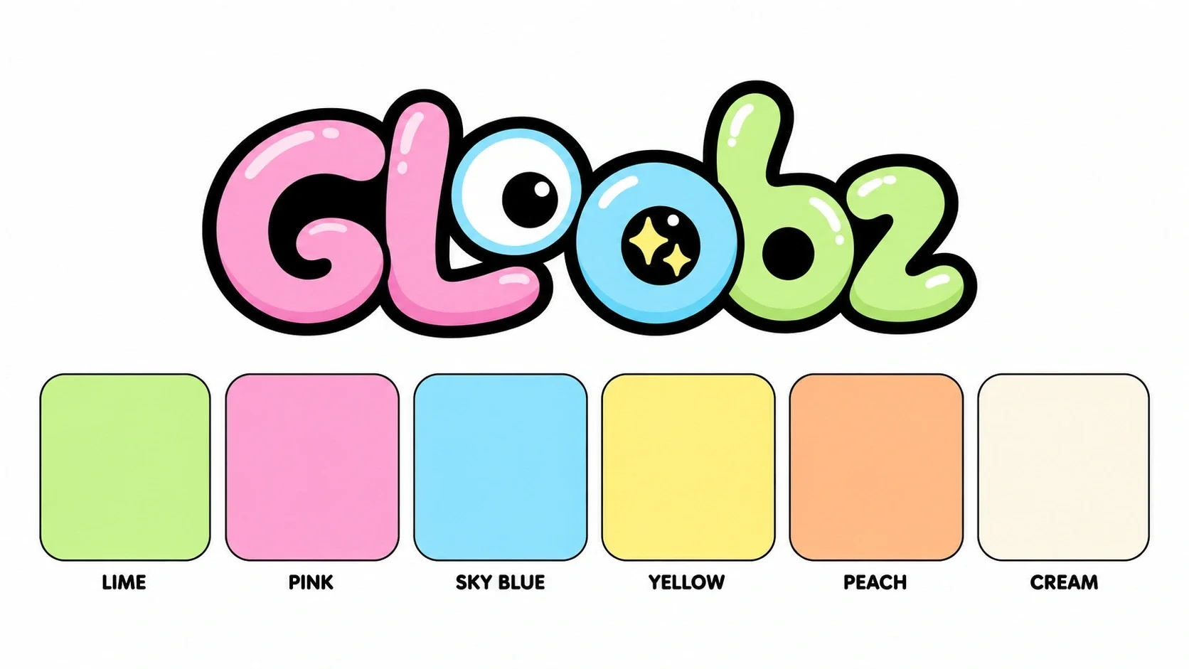 شعار Gloobz وست عينات لونية على خلفية بيضاء