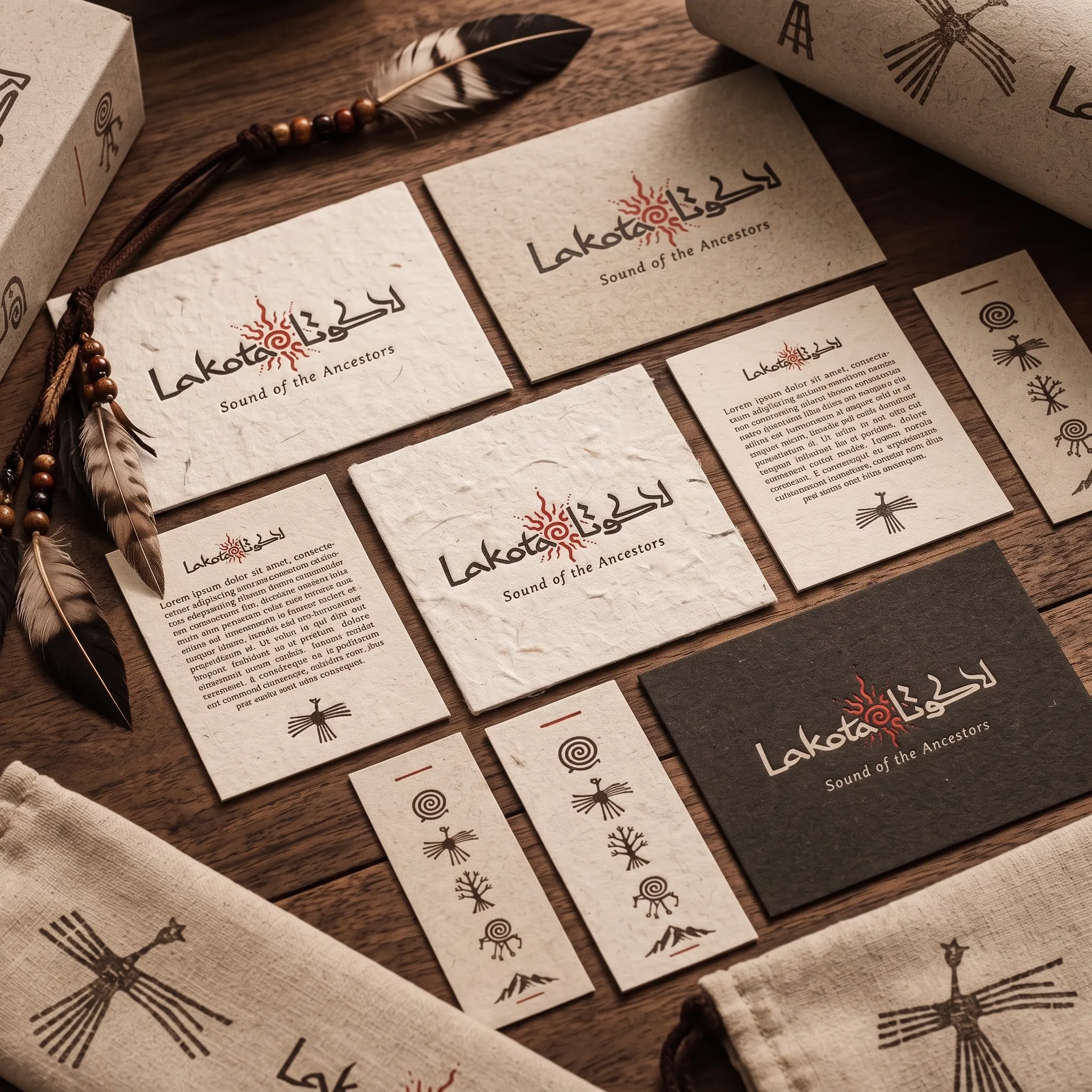 Printed Lakota cards on a wooden surface