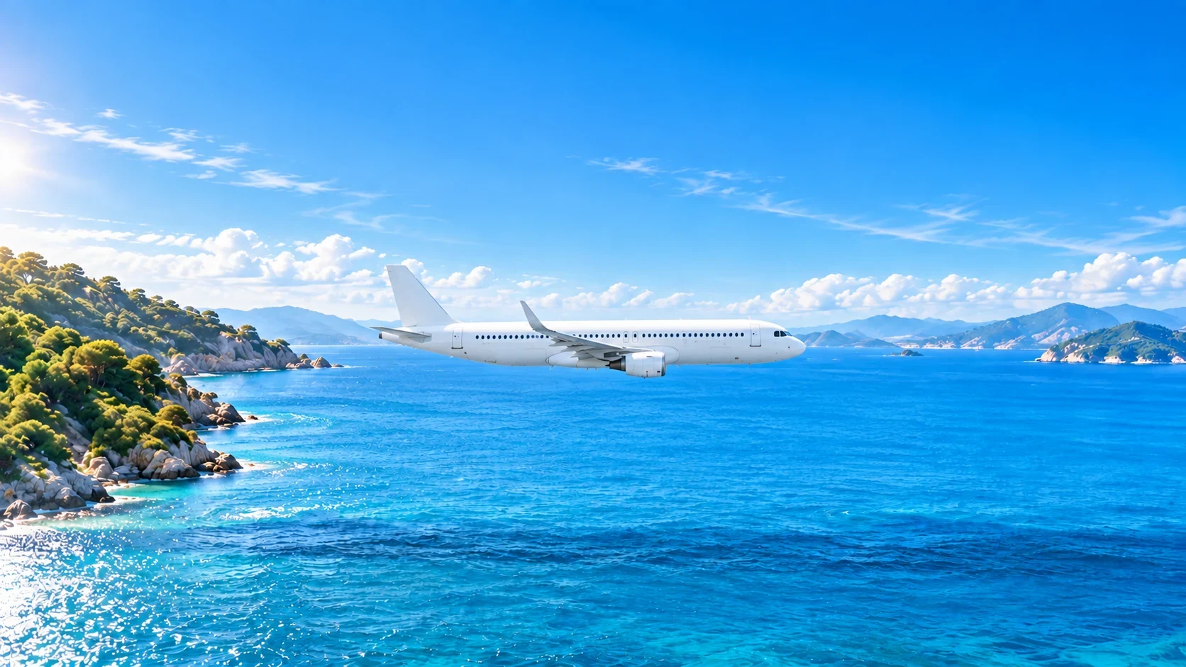 Passenger aircraft above the same coastal landscape