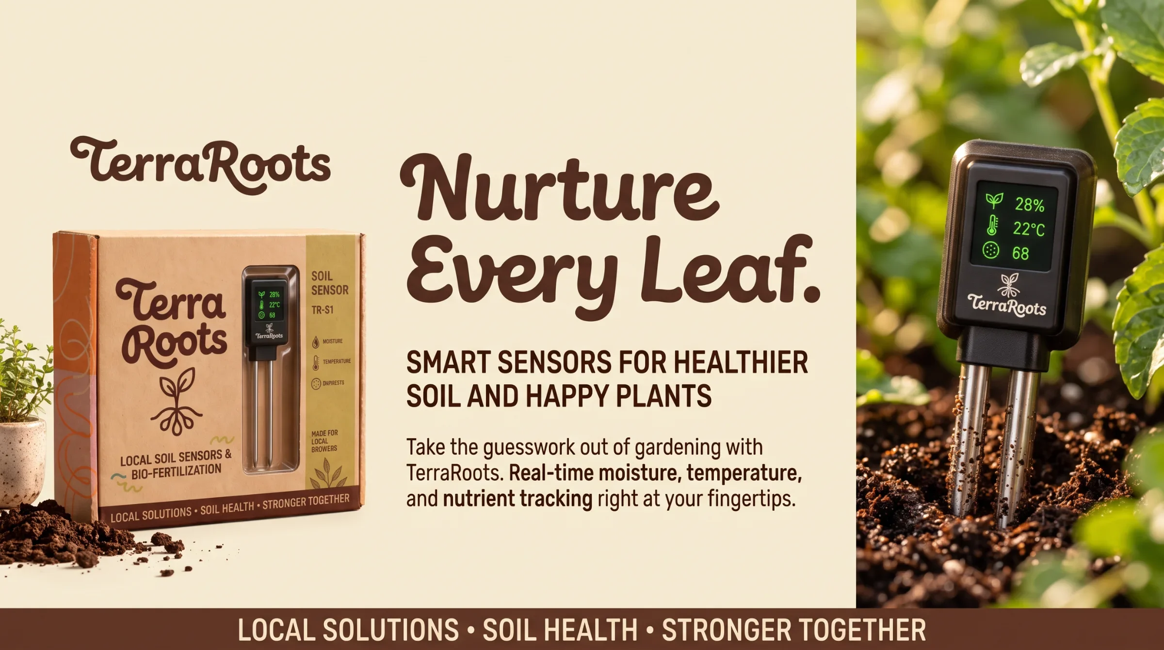 TerraRoots typography and Nurture Every Leaf product message