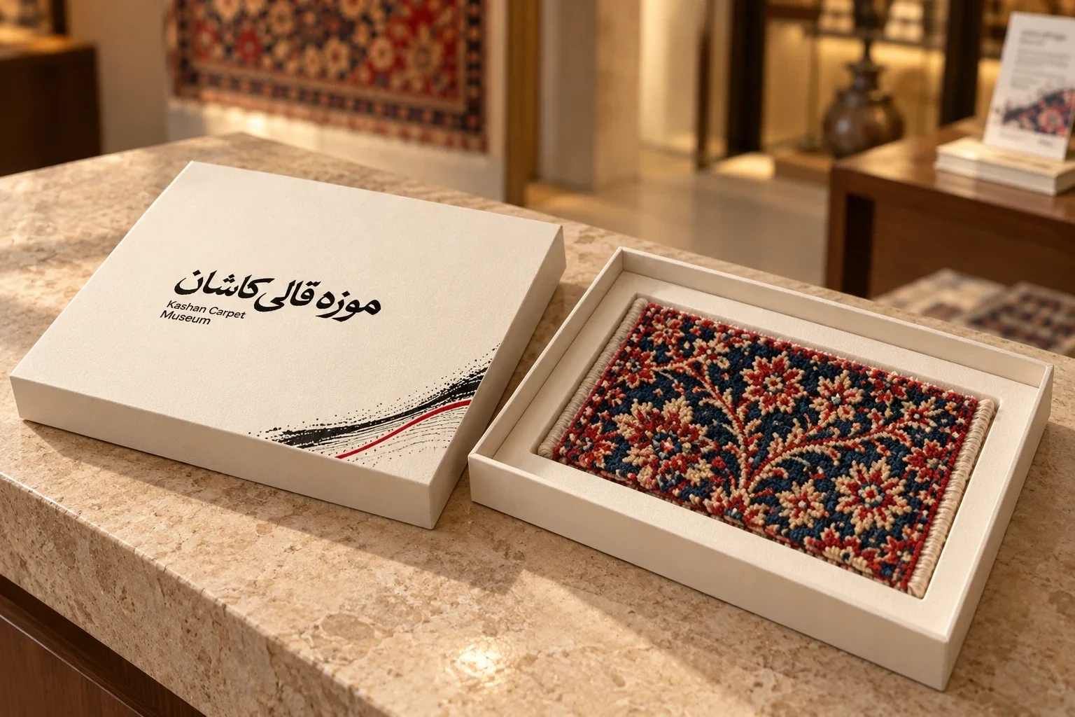 عينة سجادة داخل علبة صلبة للمتحف