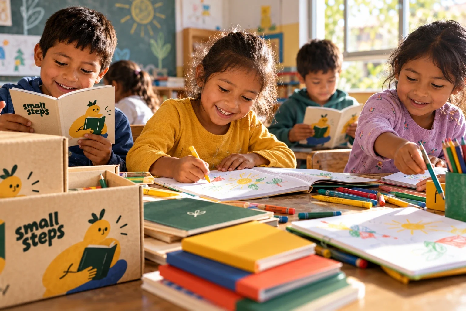 مشهد تصوّري لاستخدام مجموعة Small Steps التعليمية.