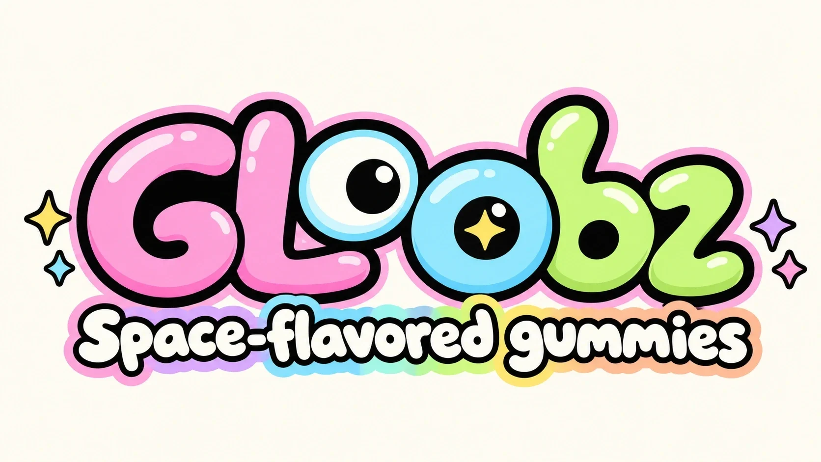 شعار Gloobz الملون مع عبارة حلوى بنكهات فضائية