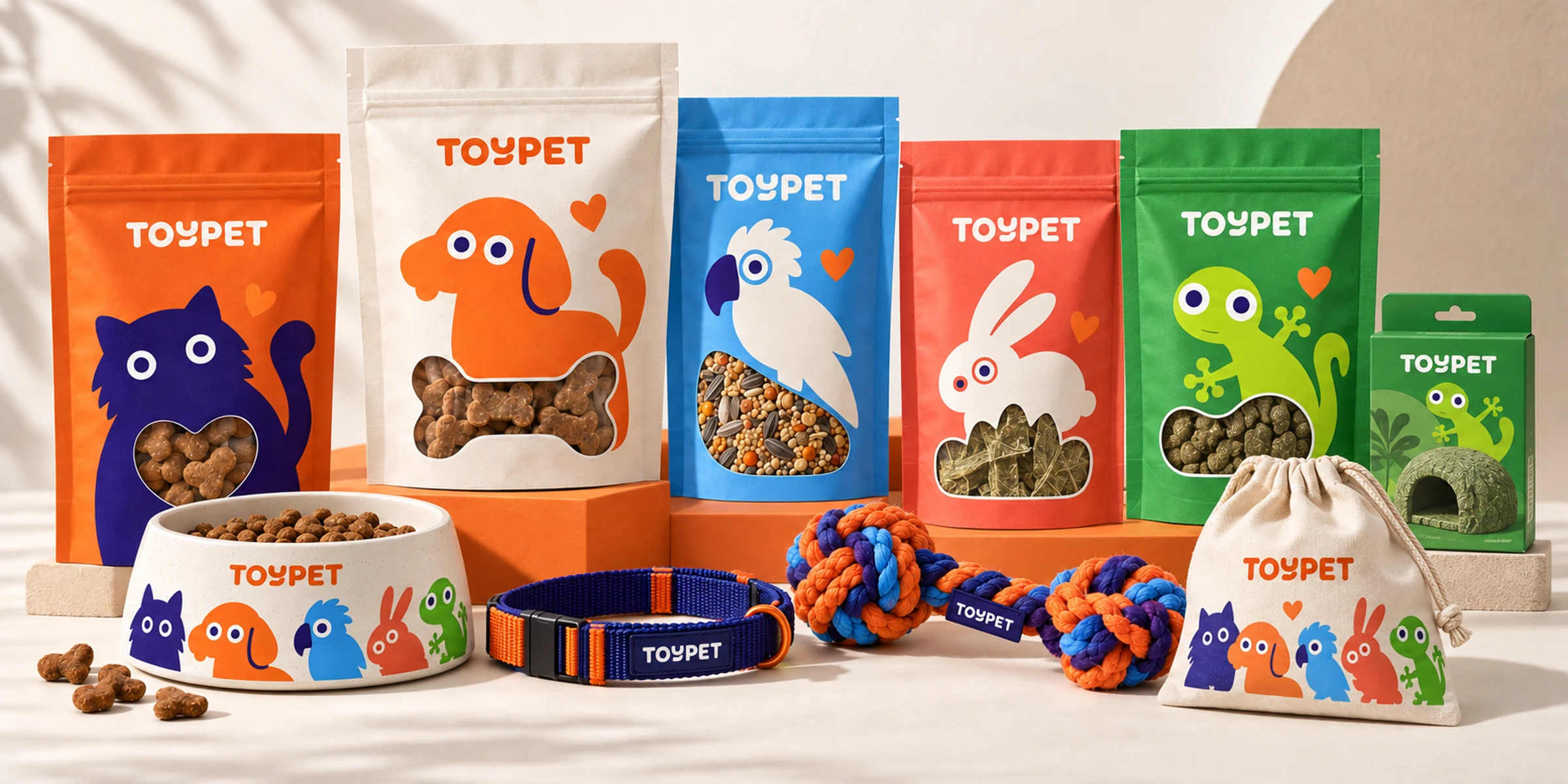 ToyPet product family for cats, dogs, parrots, rabbits and green reptile care