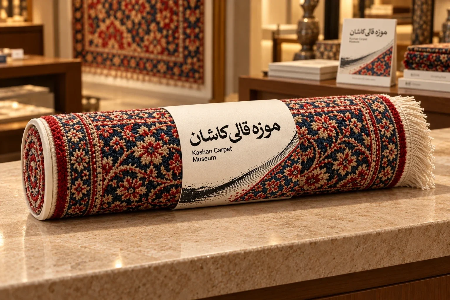 شريط مزخرف يحيط بسجادة ملفوفة
