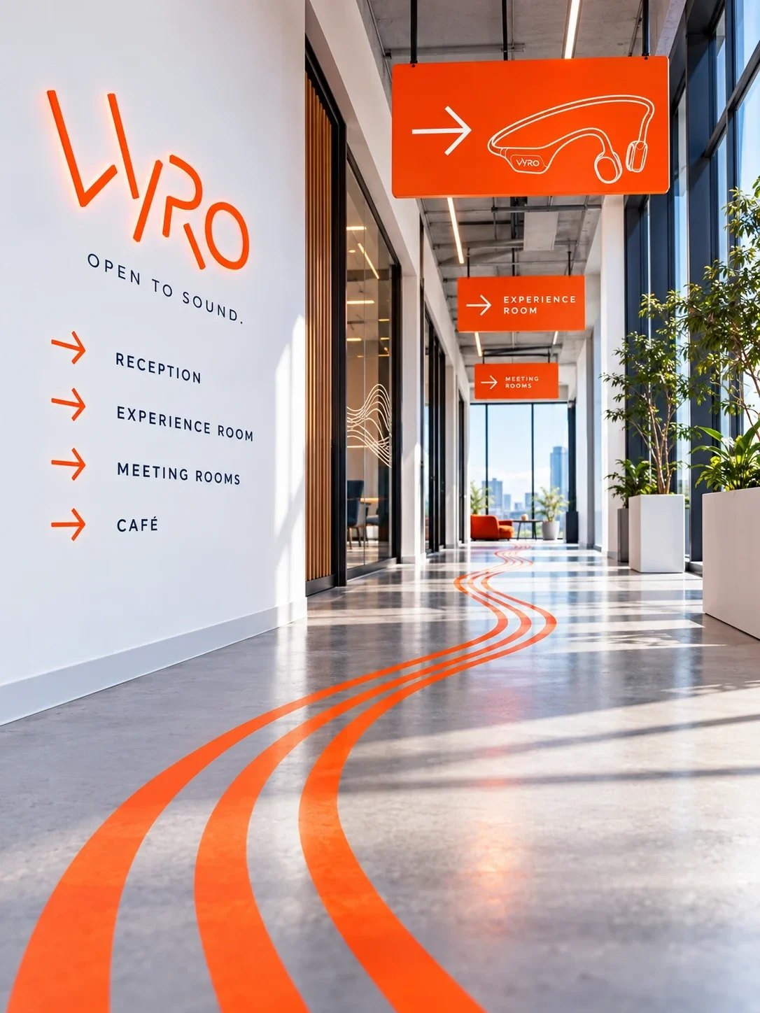لافتات Vyro البرتقالية للإرشاد داخل ممر