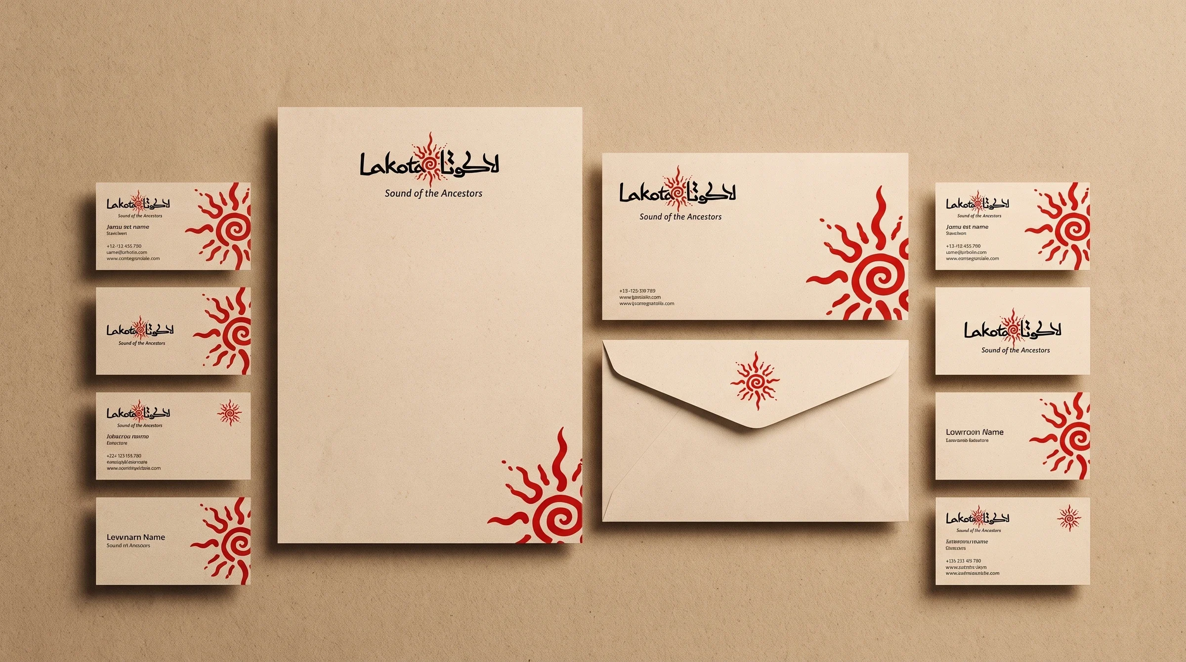 Lakota stationery system with letterhead, envelope and business cards