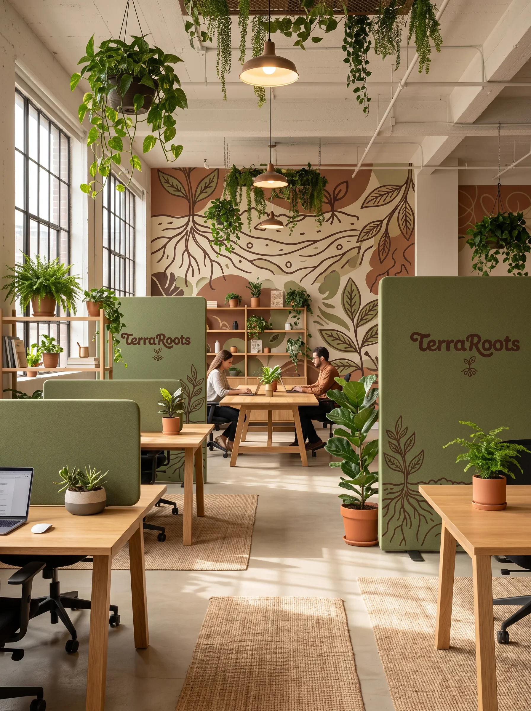 TerraRoots shared workspace with green partitions and root graphics