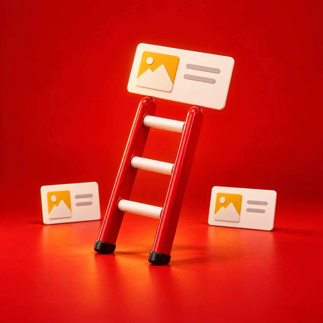 A listing rising above a red ladder, without a mascot