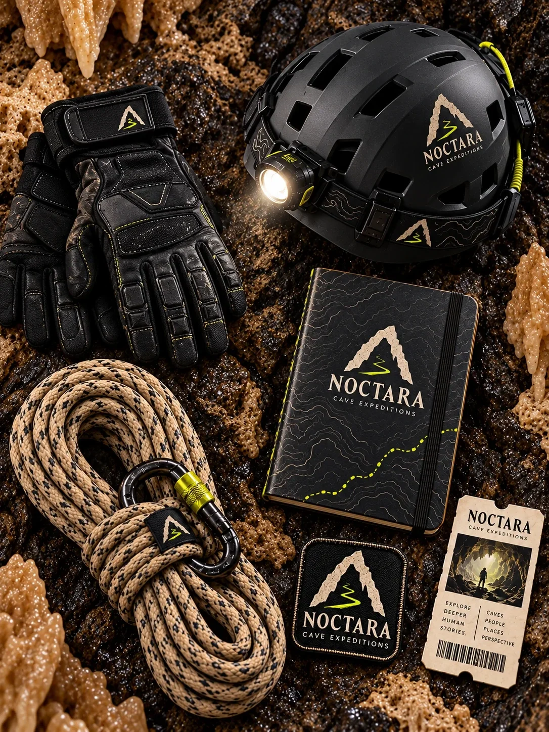 خوذة وحبل وقفازات وبطاقات رحلات Noctara