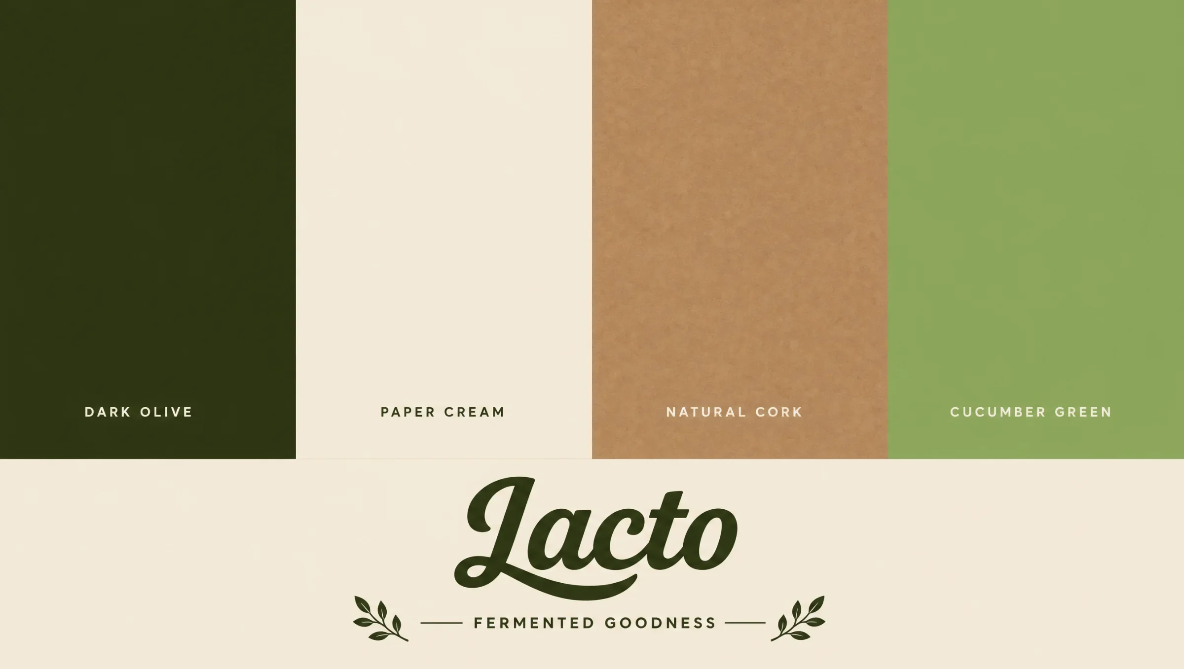 Lacto palette board with dark olive, paper cream, cork and cucumber green