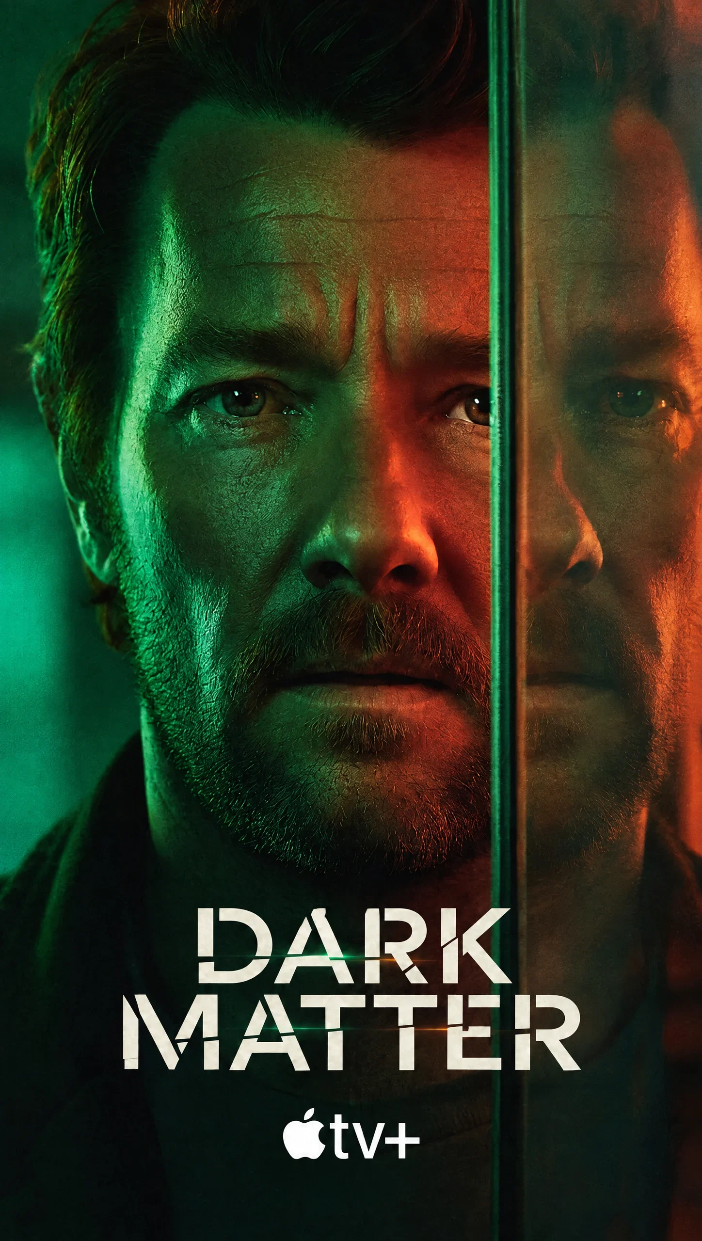 Dark Matter portrait poster split by a reflected face