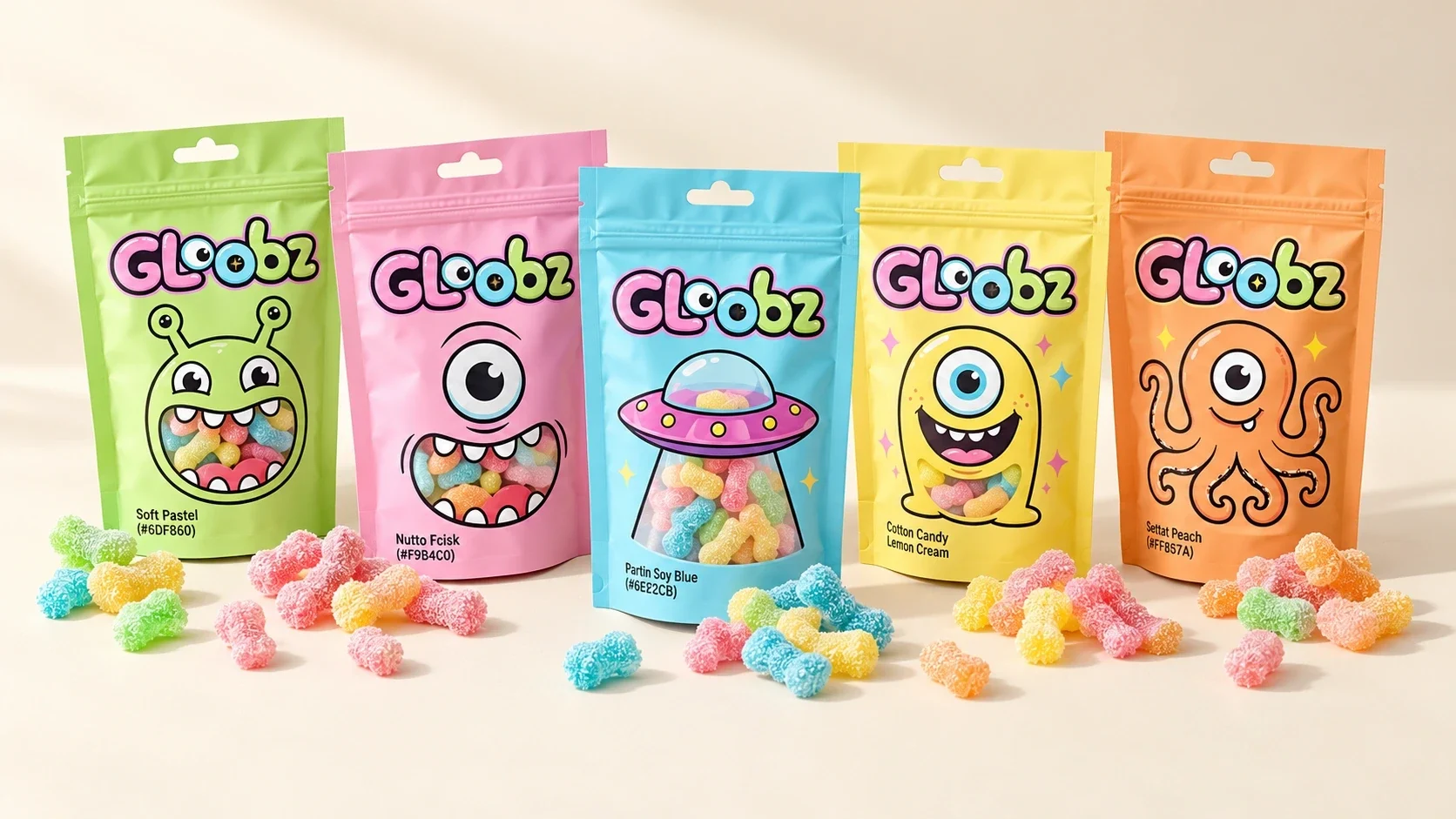 Gloobz: هوية وتغليف حلوى بنكهات فضائية