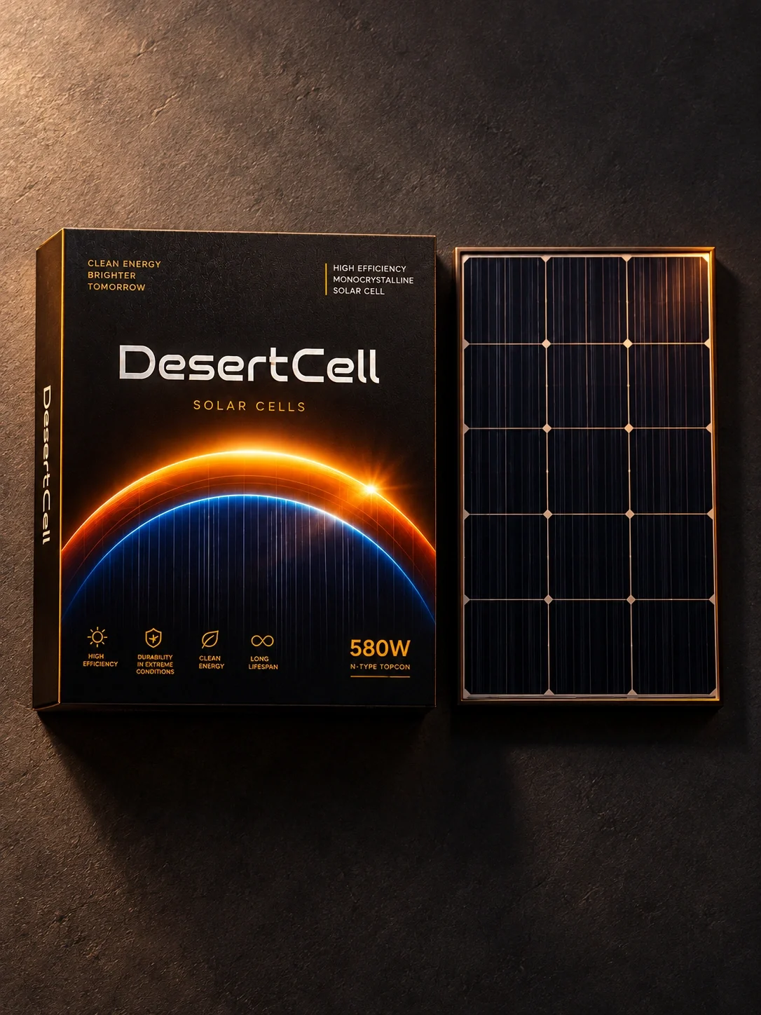 Overhead presentation of DesertCell package and solar panel.