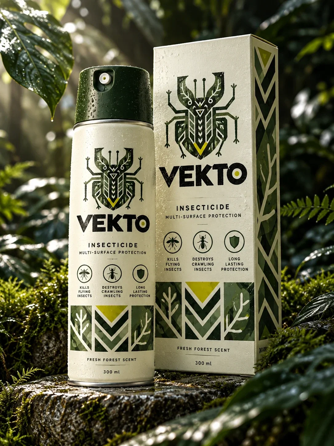 VEKTO — هوية وتغليف بخاخ للحشرات في الغابات