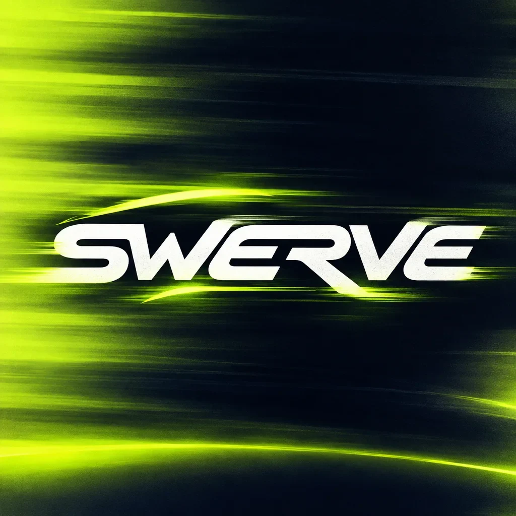 White Swerve wordmark over electric-green light trails on a dark background