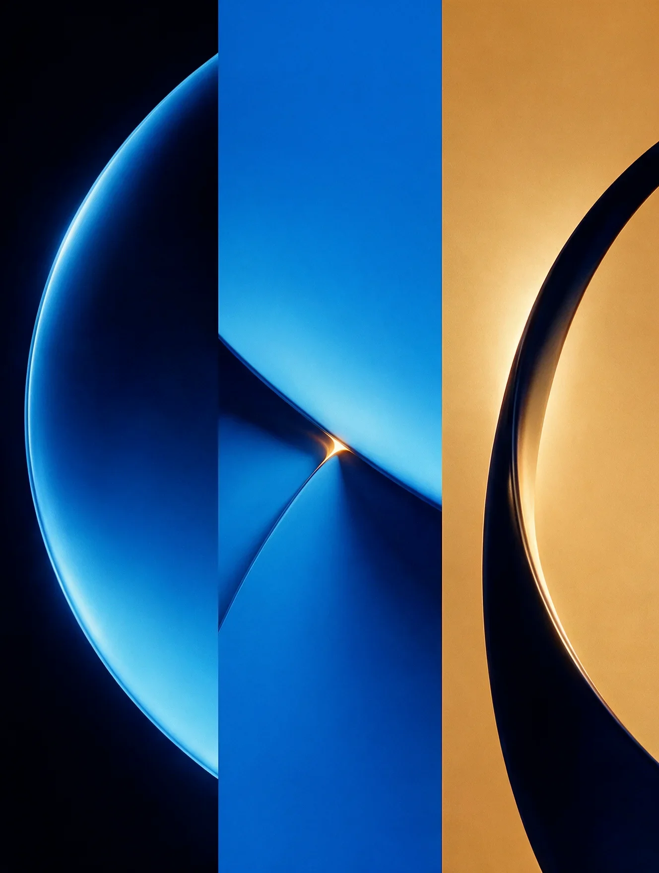Moon blue and gold graphic study with curved reflective forms